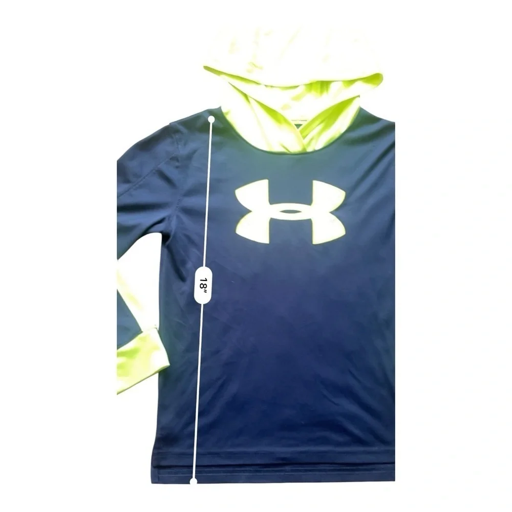 Under Armour play Dark Blue and Neon Yellow Green Hoodie Boys 6 long sleeve logo